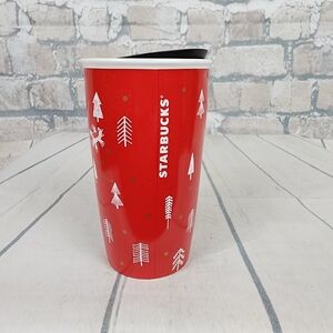 Starbucks 2018  Limited Edition Lidded Holiday Travel Mug 2018 Red Forest 12 oz